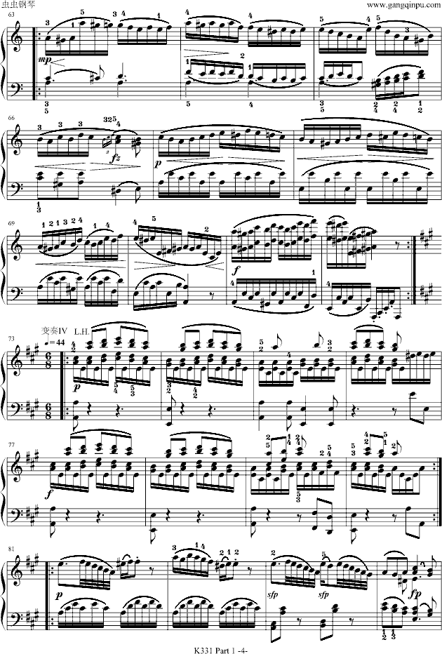 A大调奏鸣曲-带指法(第一乐章)钢琴曲谱（图4）