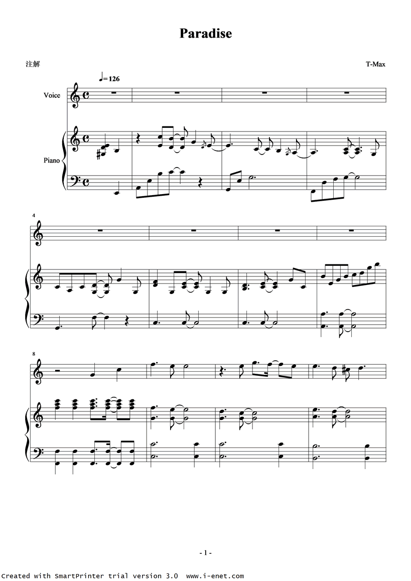 Paradise钢琴曲谱（图1）
