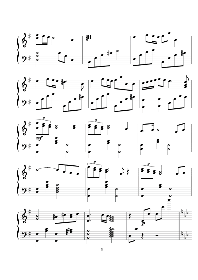 风之谷钢琴曲谱（图3）