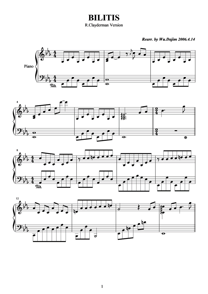 Bilitis钢琴曲谱（图1）