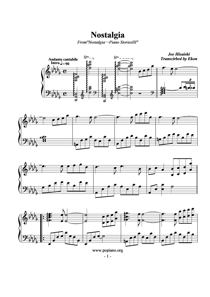 Nostalgia钢琴曲谱（图1）