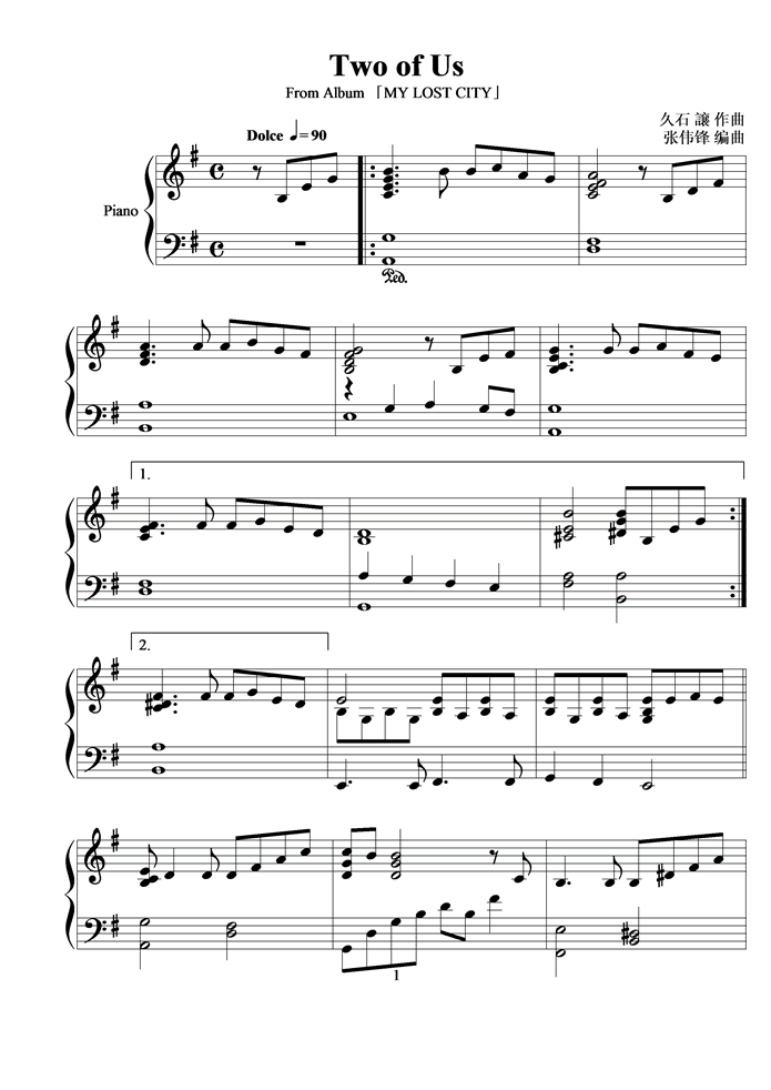 Two of Us钢琴曲谱（图1）