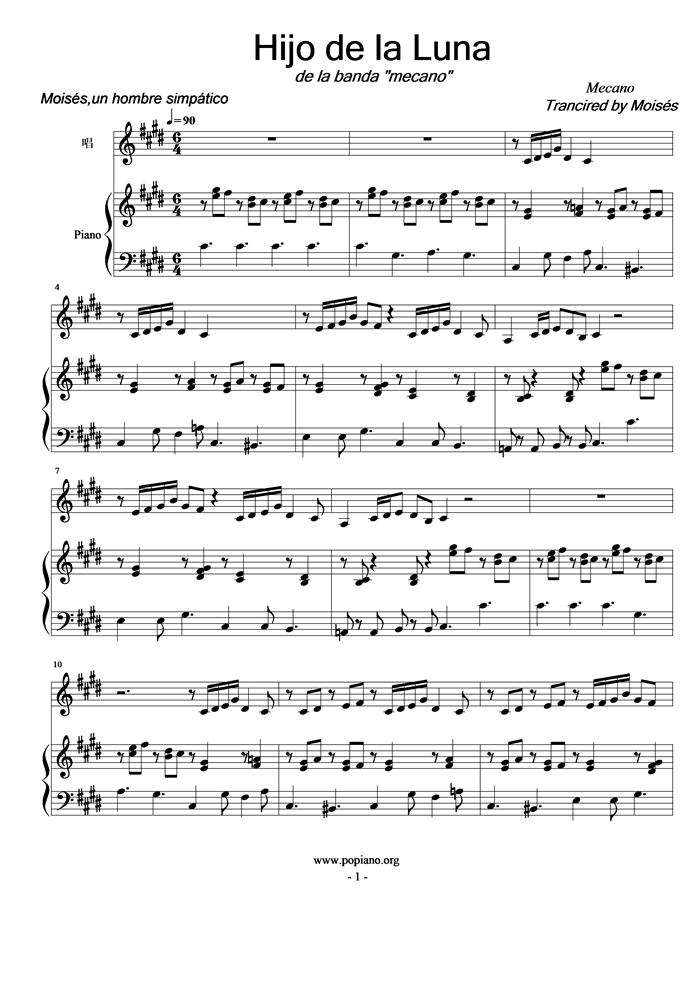 Hijo de la luna钢琴曲谱（图1）