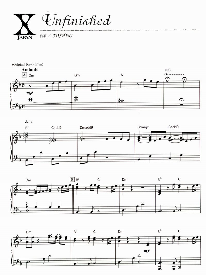 Unfinished钢琴曲谱（图1）