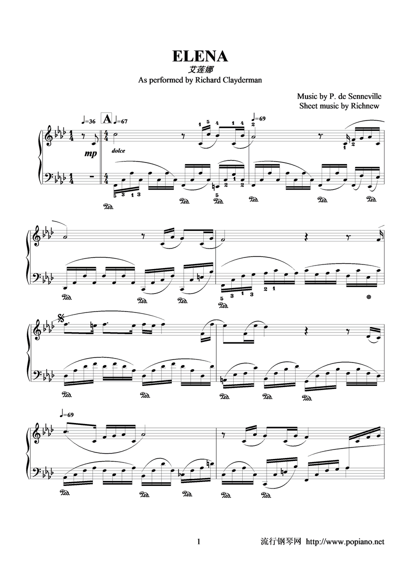 elena钢琴曲谱（图1）
