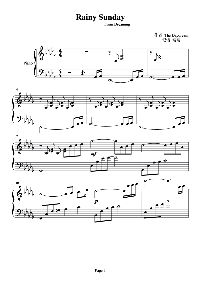 Rainy Sunday钢琴曲谱（图1）