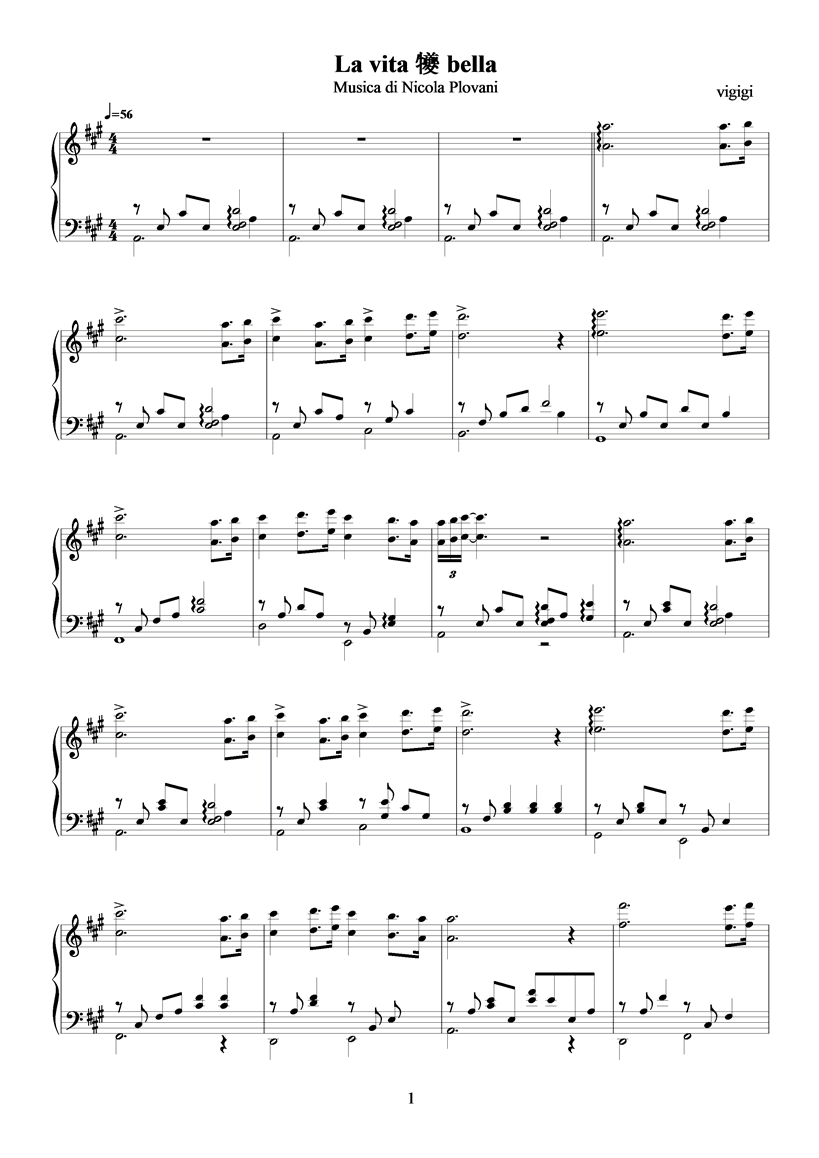 La vita e bella钢琴曲谱（图1）