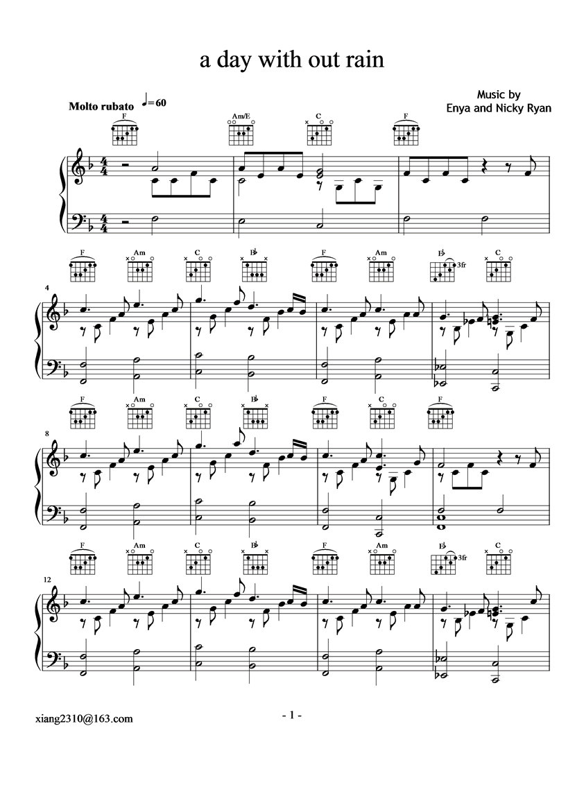 a day with out rain钢琴曲谱（图1）