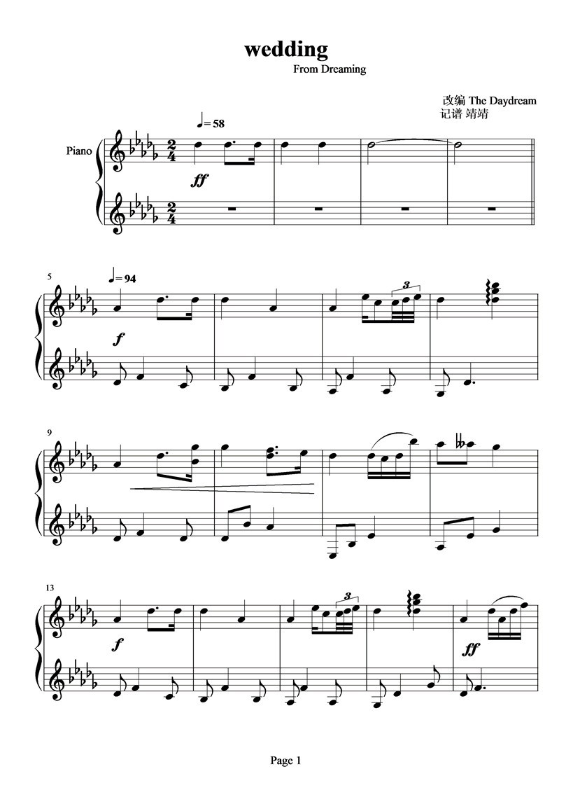 wedding钢琴曲谱（图1）