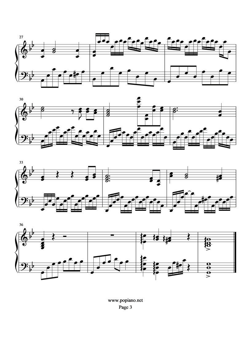 《圣斗士星矢》牺牲钢琴曲谱（图3）
