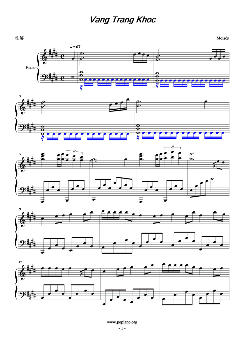 Vang Trang Khoc钢琴曲谱（图1）