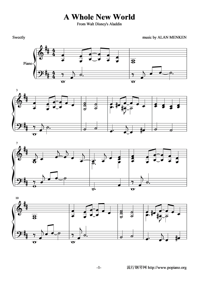 A Whole New World钢琴曲谱（图1）