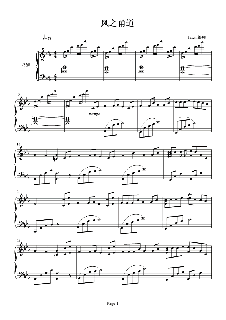 风之甬道钢琴曲谱（图1）