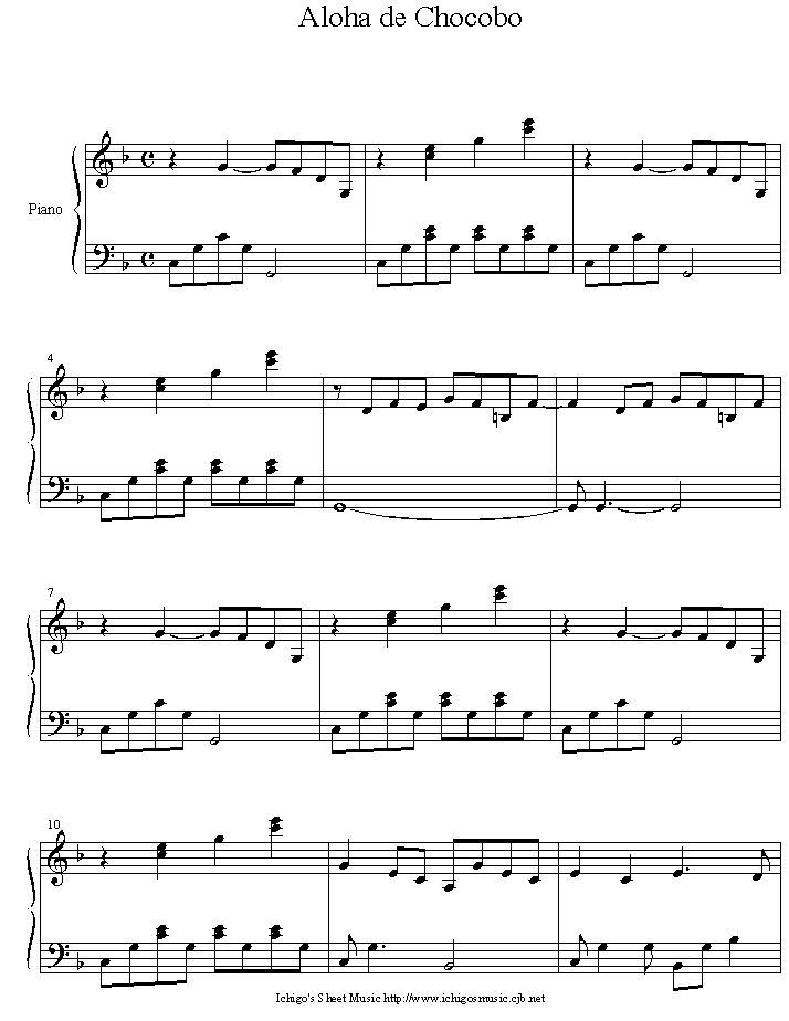 aloha_de_chocobo钢琴曲谱（图1）