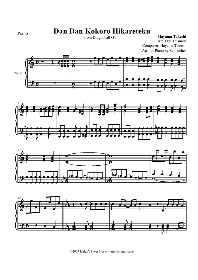 Dan Dan Hikareteku钢琴曲谱（图1）