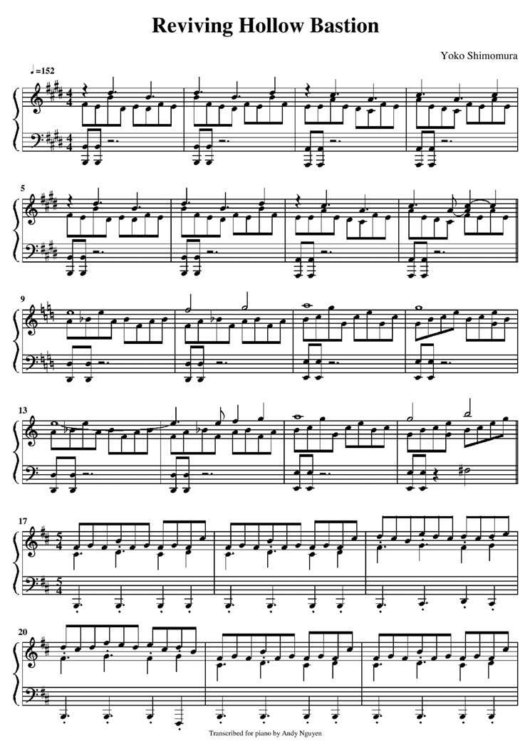 Reviving Hollow Bastion钢琴曲谱（图1）