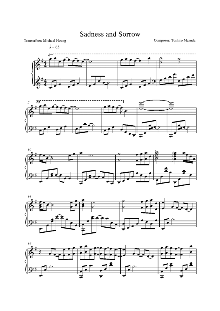 Sadness and Sorrow钢琴曲谱（图1）