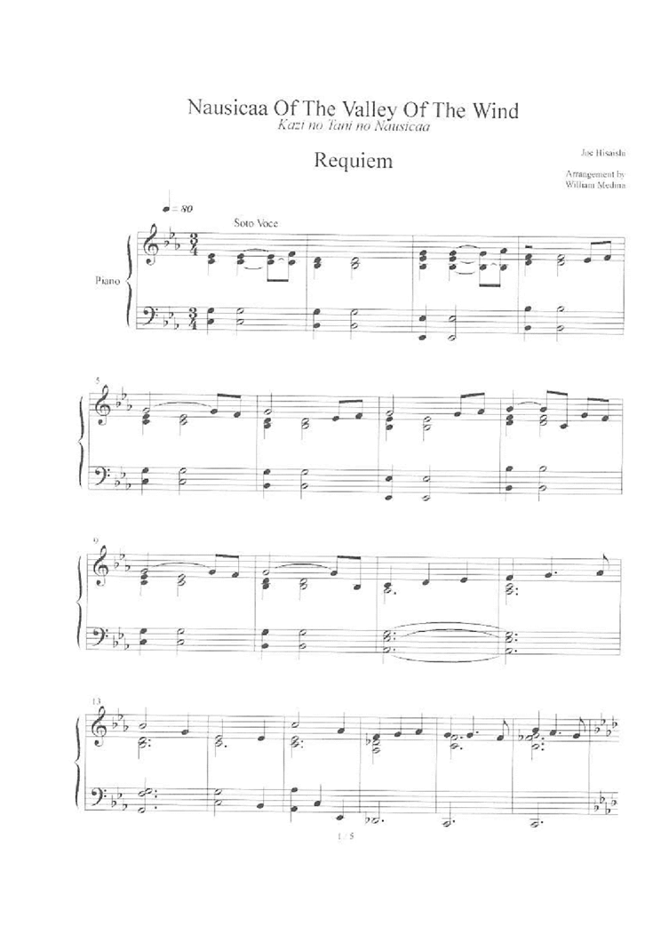 Nausicaa Of The Valley Of The Wind - Requiem钢琴曲谱（图1）