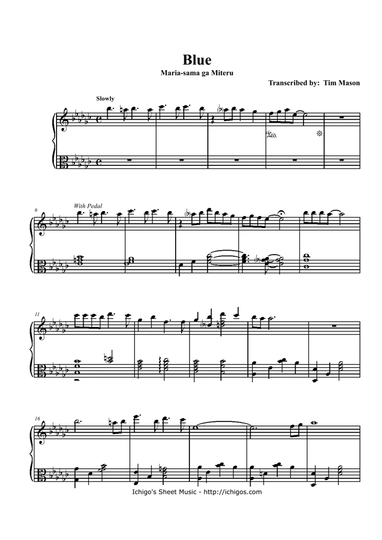 Blue钢琴曲谱（图1）