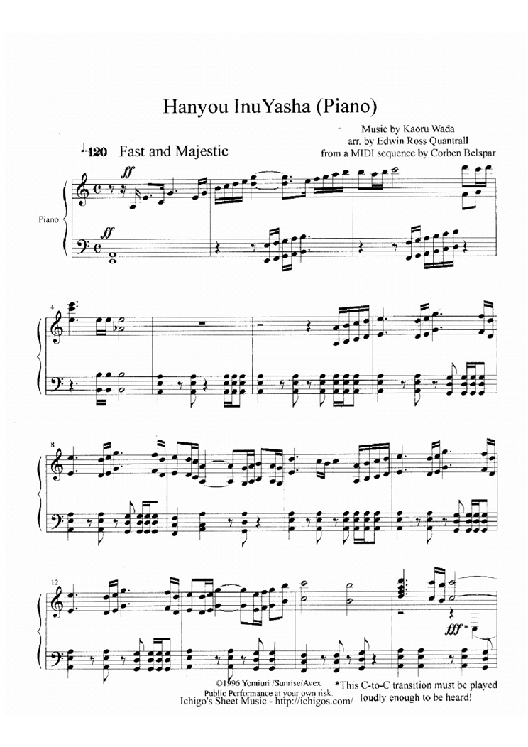 hanyou inu yasha (piano)钢琴曲谱（图1）