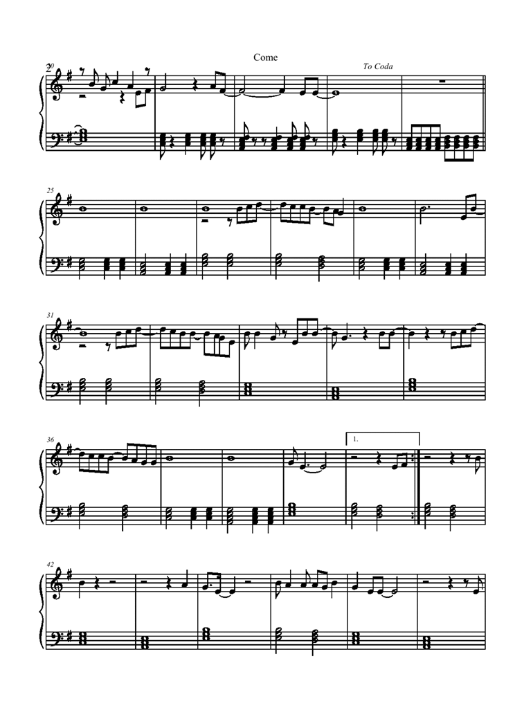 Come钢琴曲谱（图2）