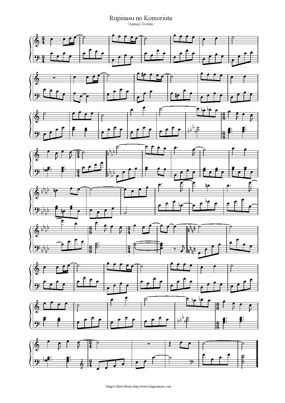 rupinasu_no_komoriuta钢琴曲谱（图1）