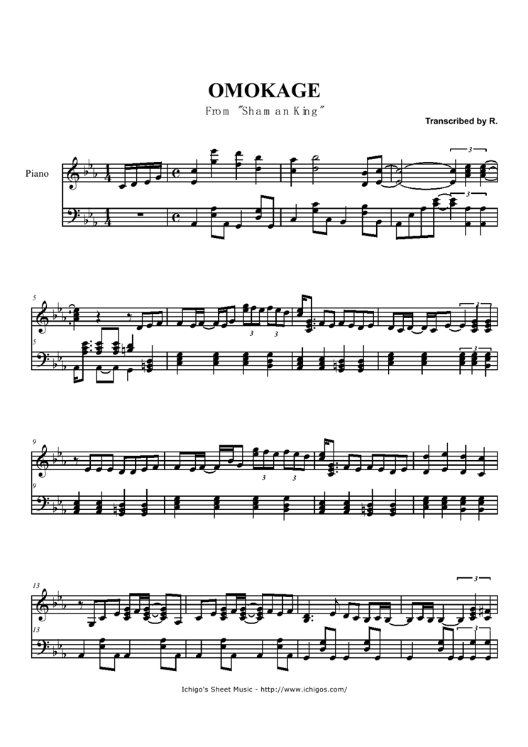 OMOKAGE钢琴曲谱（图1）