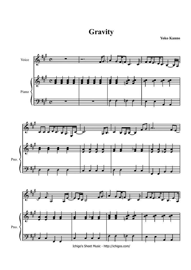 gravity钢琴曲谱（图1）