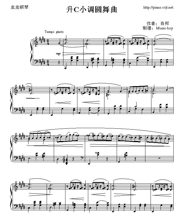 肖邦-chopin  升C小调圆舞曲钢琴曲谱（图1）