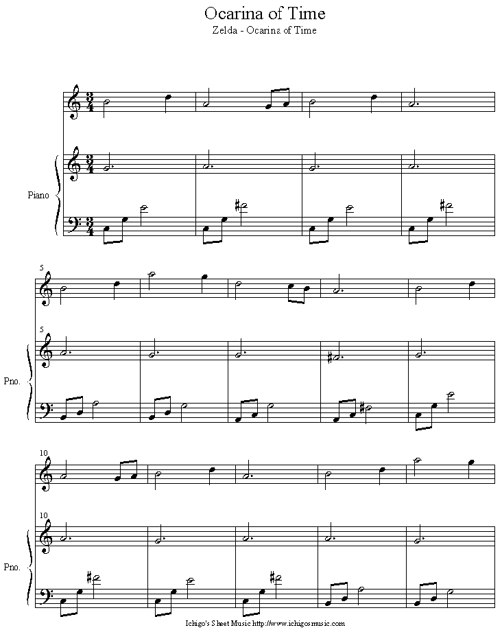 Ocarina of time钢琴曲谱（图1）