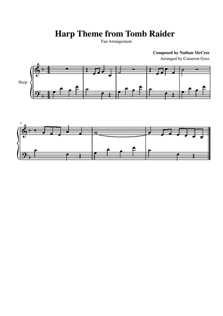 Tomb Raider - Harp Theme钢琴曲谱（图1）
