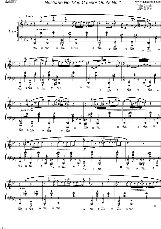 肖邦c小调夜曲 Op.48 No.1钢琴曲谱（图1）