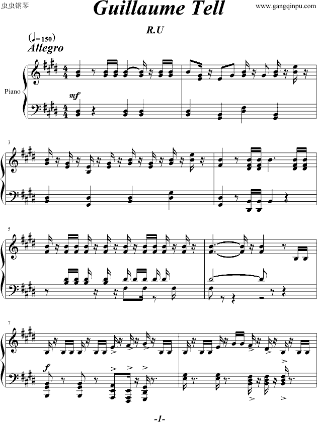 威廉-退尔序曲钢琴曲谱（图1）