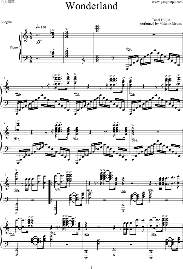 Wonderland-Tonci Huljic钢琴曲谱（图1）