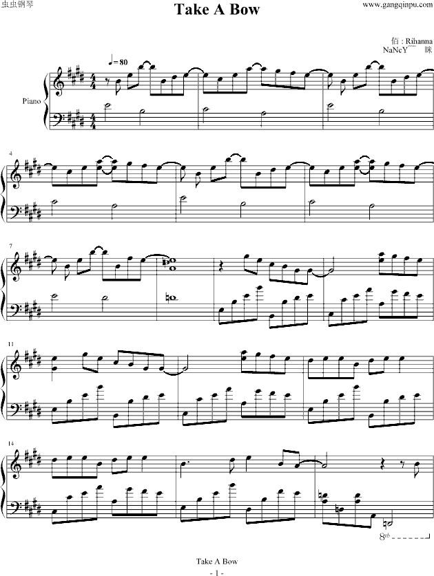 Take A Bow钢琴曲谱（图1）