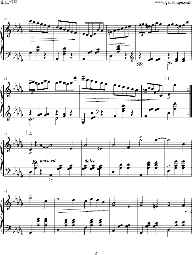 降D大调华丽圆舞曲钢琴曲谱（图2）