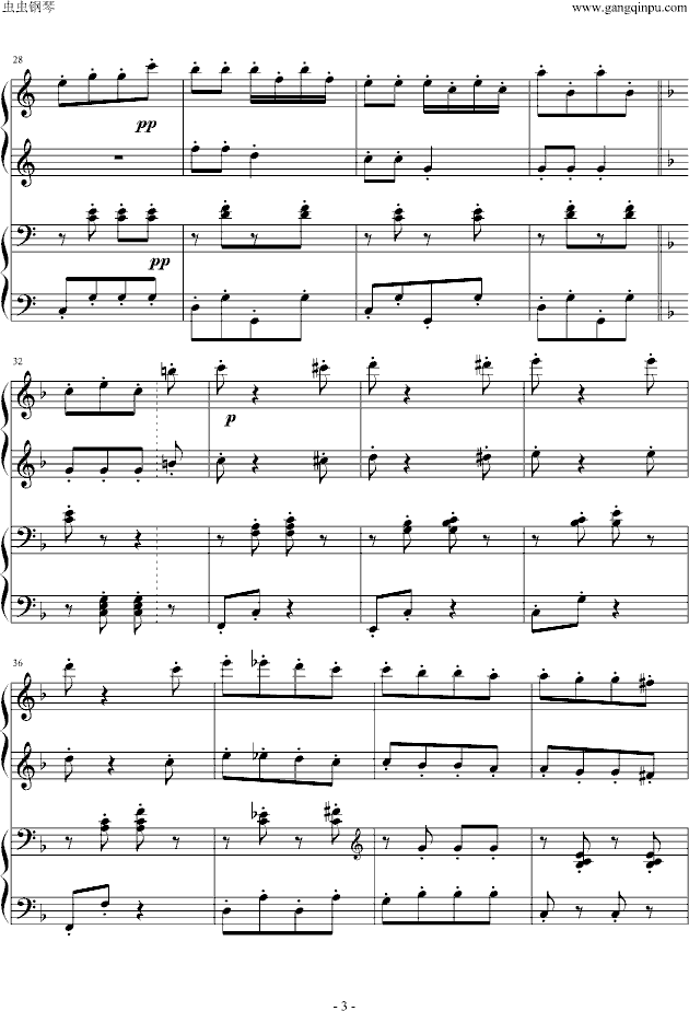 拨奏波尔卡舞曲（四手联弹）钢琴曲谱（图3）