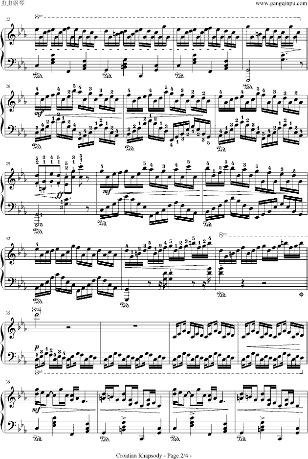 克罗地亚狂想曲-带指法钢琴曲谱（图2）