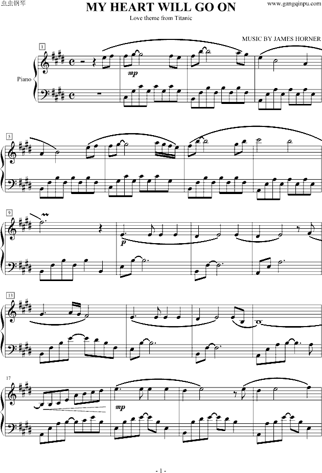 my heart will go on钢琴曲谱（图1）