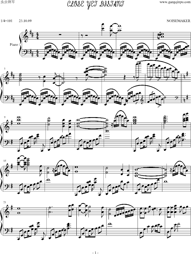 游戏 CLOSE YET DISTANT钢琴曲谱（图1）