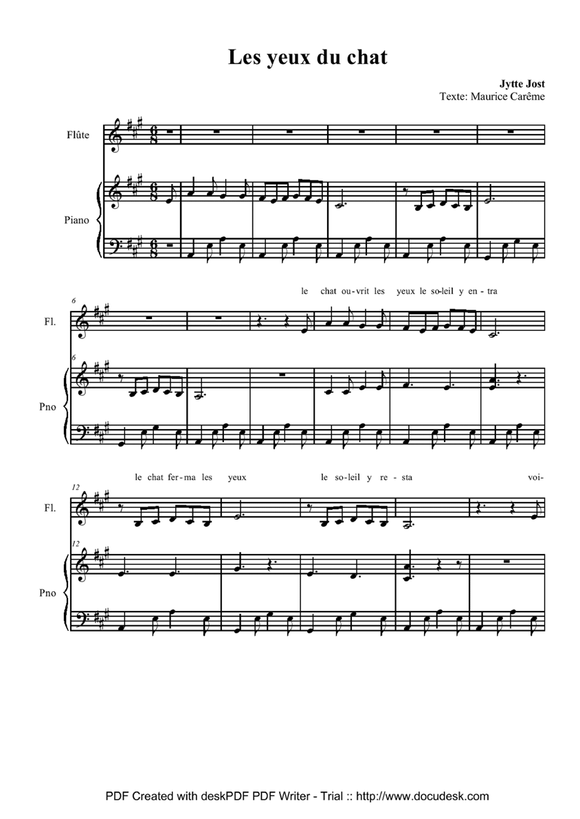Les-yeux-chat钢琴曲谱（图1）