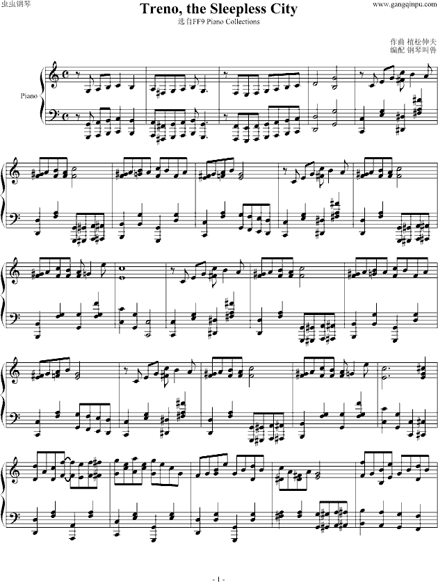 Treno, the Sleepless City钢琴曲谱（图1）