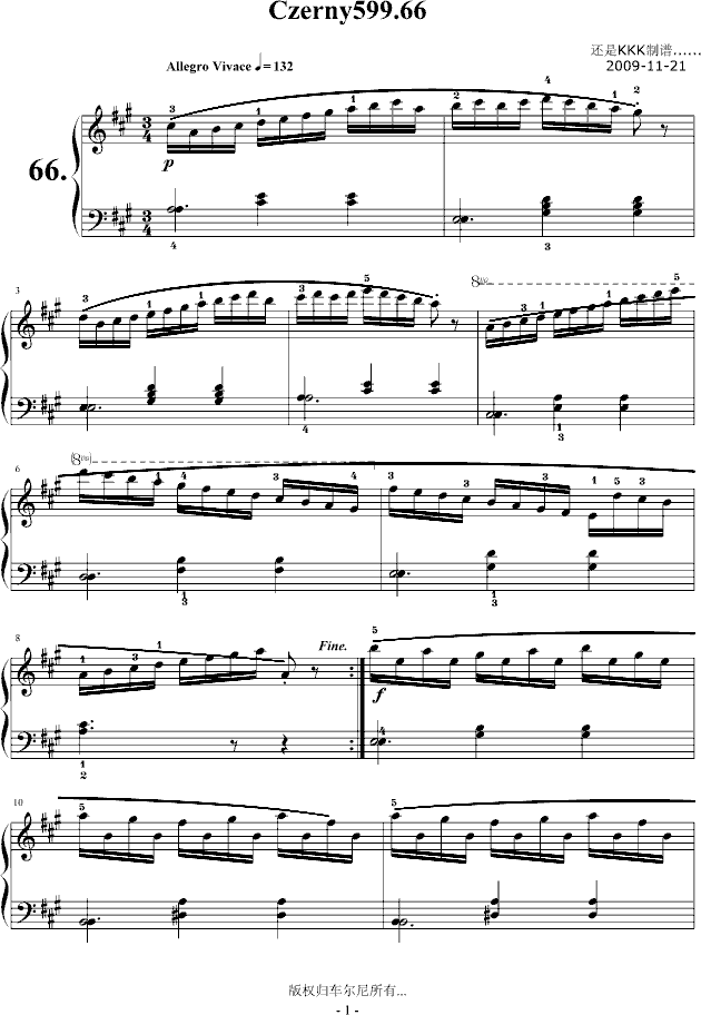车尔尼599第66首钢琴曲谱（图1）