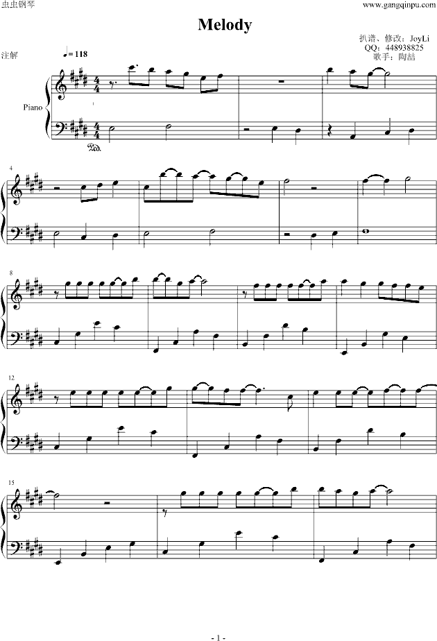 Melody钢琴曲谱（图1）