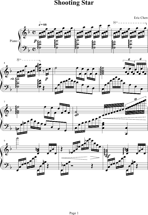 shooting star钢琴曲谱（图1）
