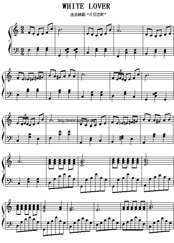 White lover（电视剧《冬日恋歌》插曲）钢琴曲谱（图1）