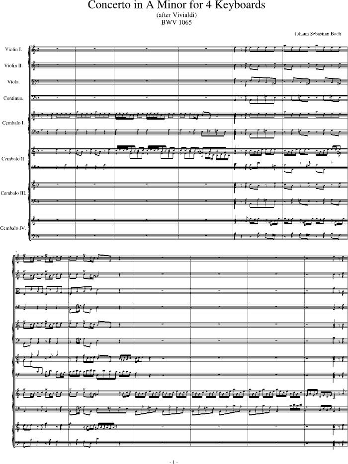 四羽管键琴协奏曲 BWV1065钢琴曲谱（图1）