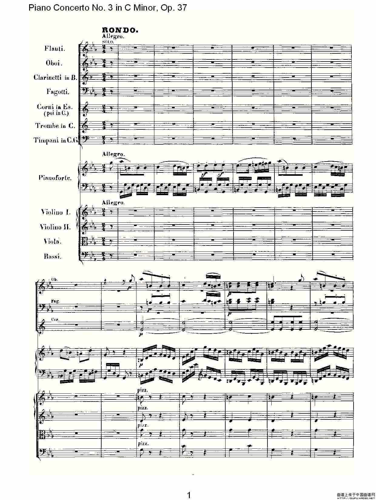 C小调钢琴第三协奏曲 Op.37  第三乐章钢琴曲谱（图1）