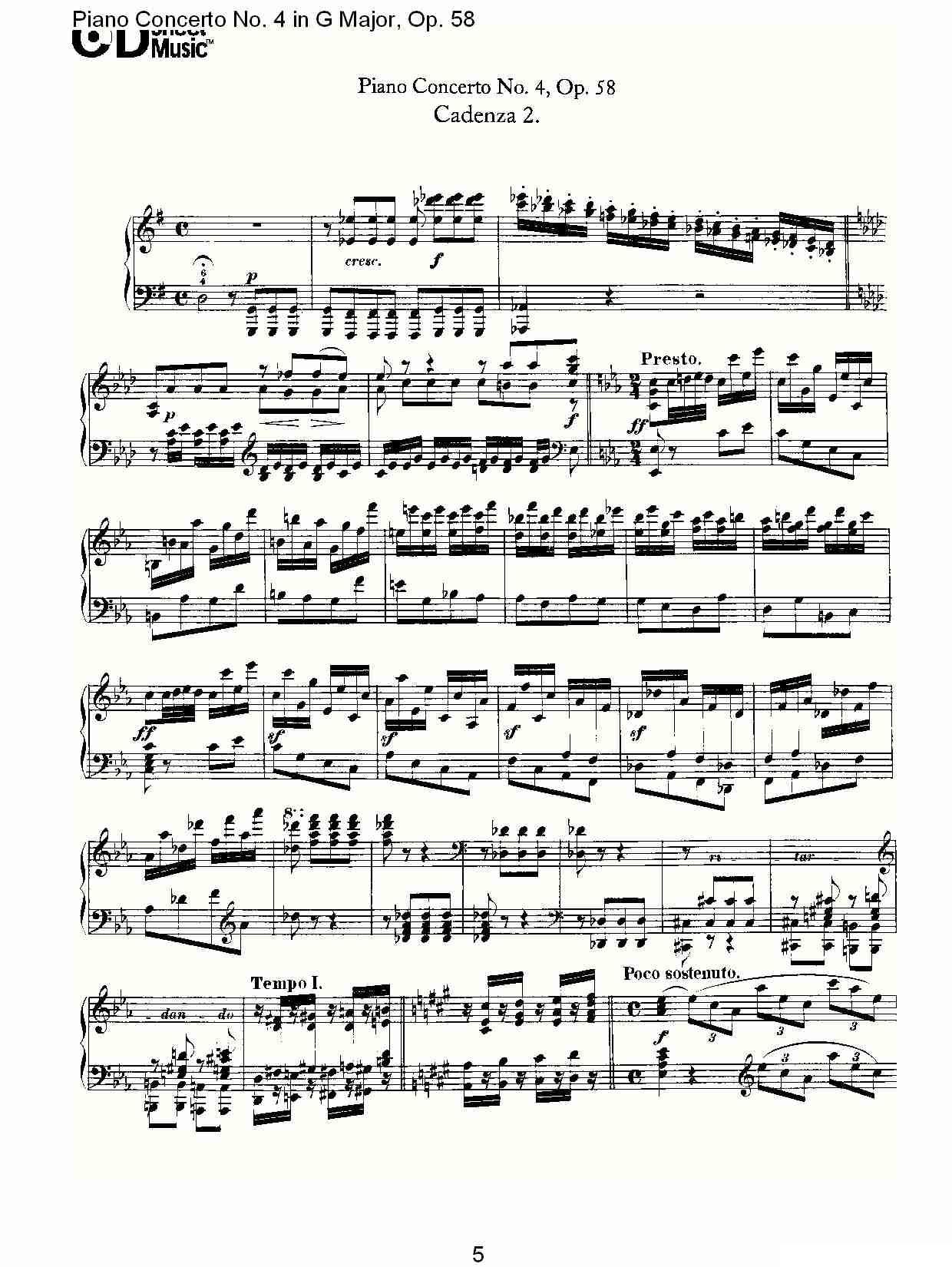 Ｇ大调钢琴第四协奏曲 Op.58 华彩乐章钢琴曲谱（图5）
