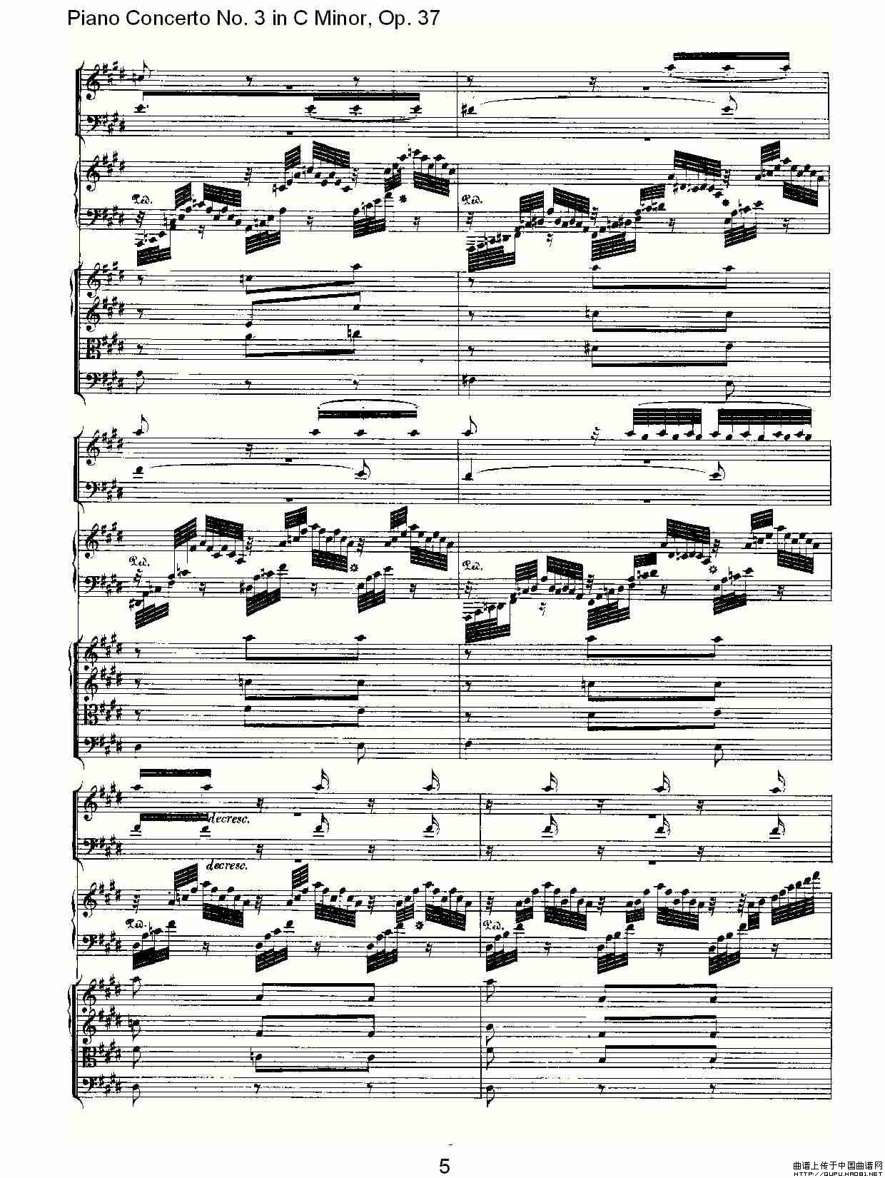 C小调钢琴第三协奏曲 Op.37  第二乐章钢琴曲谱（图3）